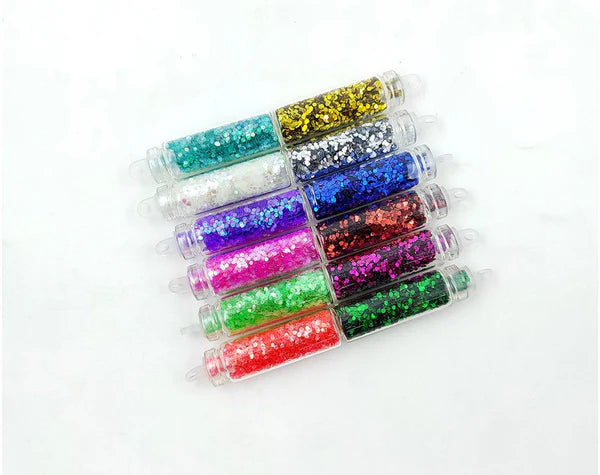 12 In 1 Col Big Particle Glitter Powder Message Bottle Set