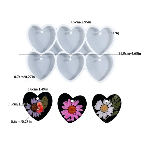 6 Cavity Heart Keychain & Pendant Mould