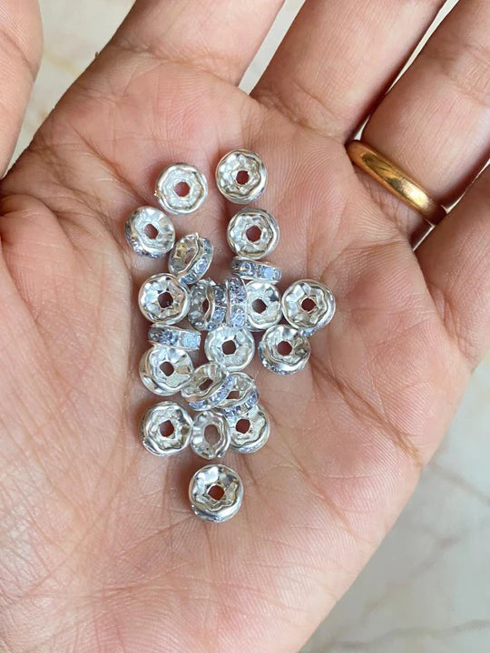 Silver Beads with silver diamonds for Rakhi