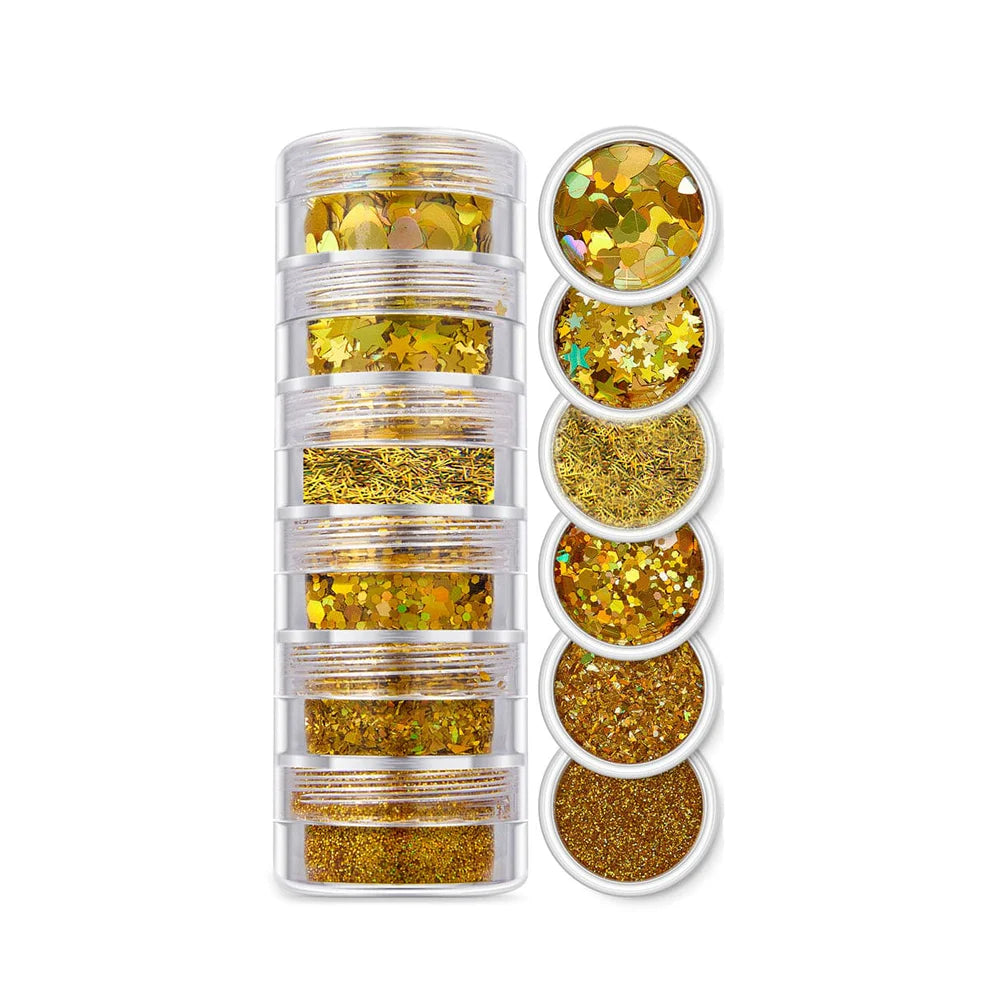 6 In 1 Glitter & Chunks Rainbow Gold Sg06