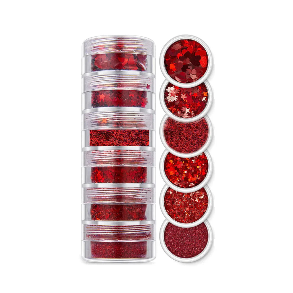 6 In 1 Glitter & Chunks Holo Red Sg07