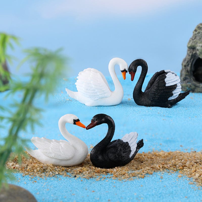 4Pcs Black & White Swan Miniature