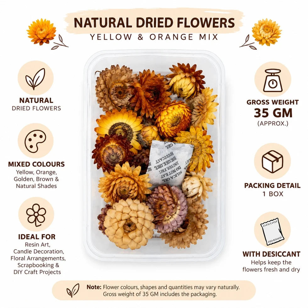 Natural Dried Straw Flowers Yellow & Orange Mix for Resin Art