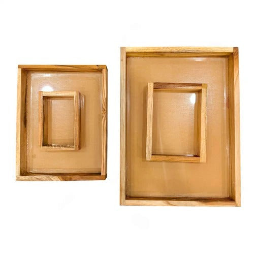 Double Box Rectangle Teak Wood Floating Frame with Acrylic Base