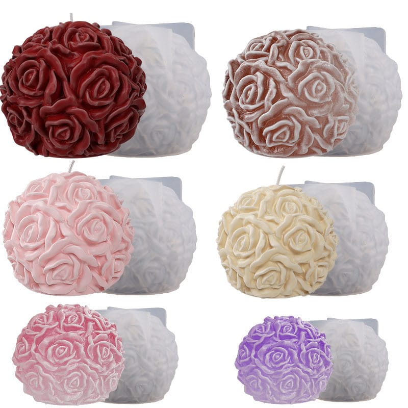 3D Round Rose Spherical Candle Mould