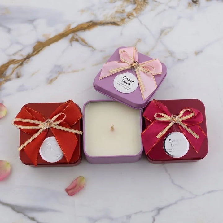 12 Pcs Square Shape Sweet Love With Bow Tin Jar