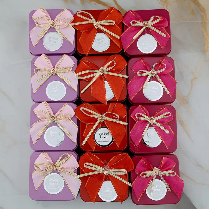 12 Pcs Square Shape Sweet Love With Bow Tin Jar
